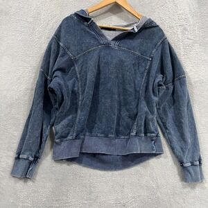 Jane and Delancey Washed Denim Look Hoodie Tunic Top Women's Large Boho Peasant